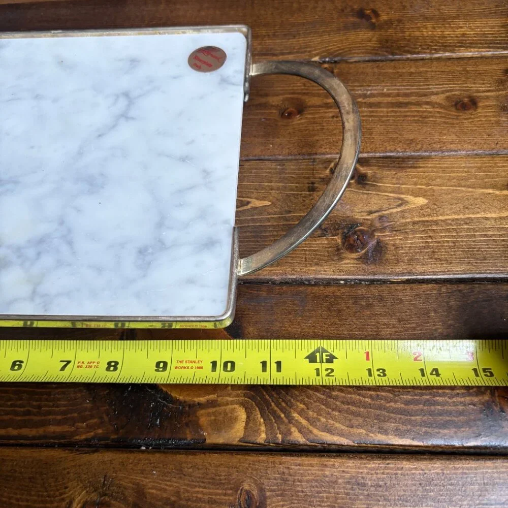 Leonard Silverplate Italy Marble & Silver Serving Tray‎ with Handles